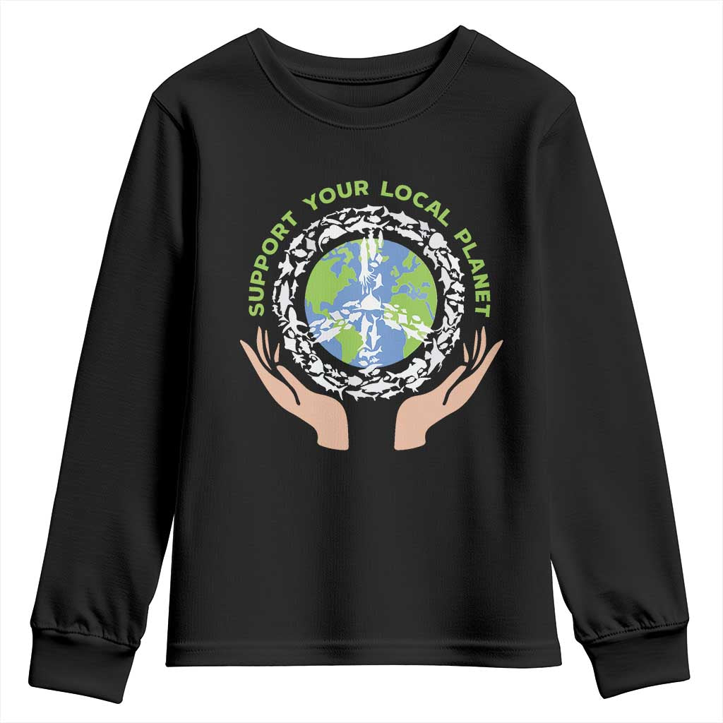 Earth Day Support Your Local Planet Youth Sweatshirt Peace Sign Animals TS11 Black Print Your Wear