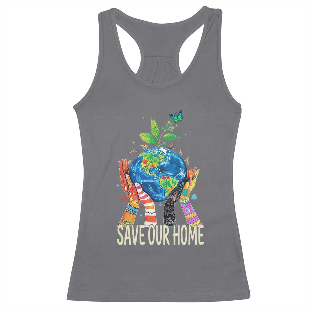 Save Our Home Animals Wildlife Conservation Earth Day Racerback Tank Top TS11 Charcoal Print Your Wear