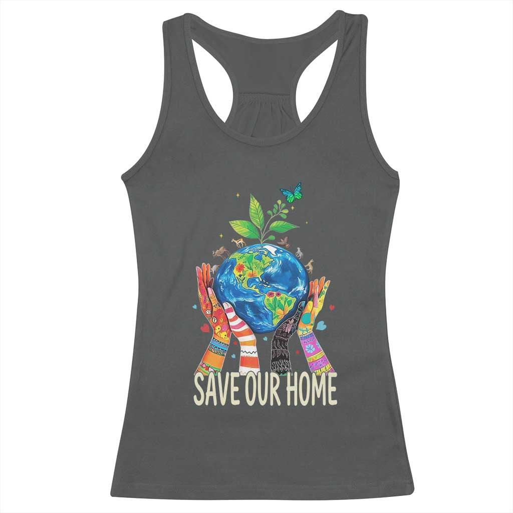 Save Our Home Animals Wildlife Conservation Earth Day Racerback Tank Top TS11 Dark Heather Print Your Wear