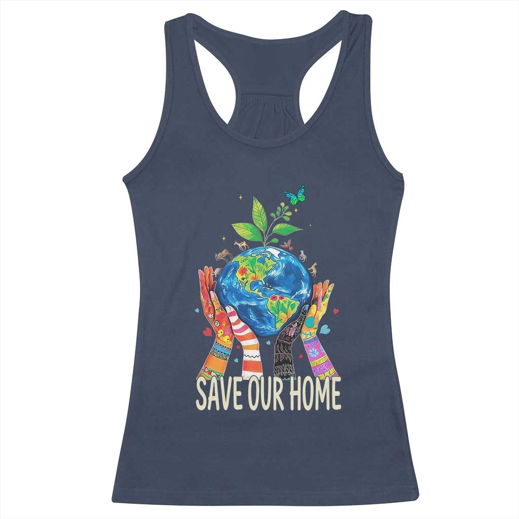 Save Our Home Animals Wildlife Conservation Earth Day Racerback Tank Top TS11 Navy Print Your Wear