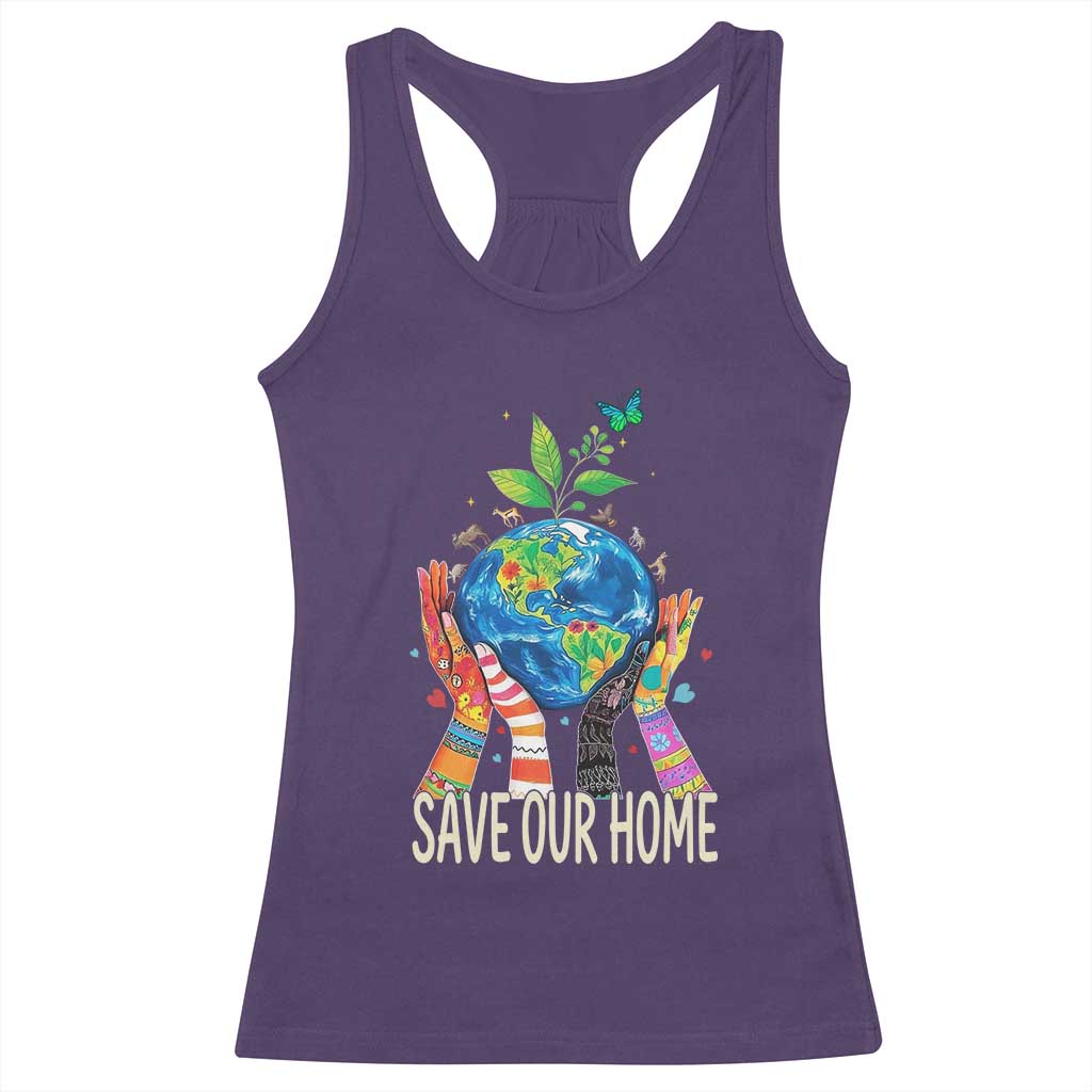 Save Our Home Animals Wildlife Conservation Earth Day Racerback Tank Top TS11 Purple Print Your Wear