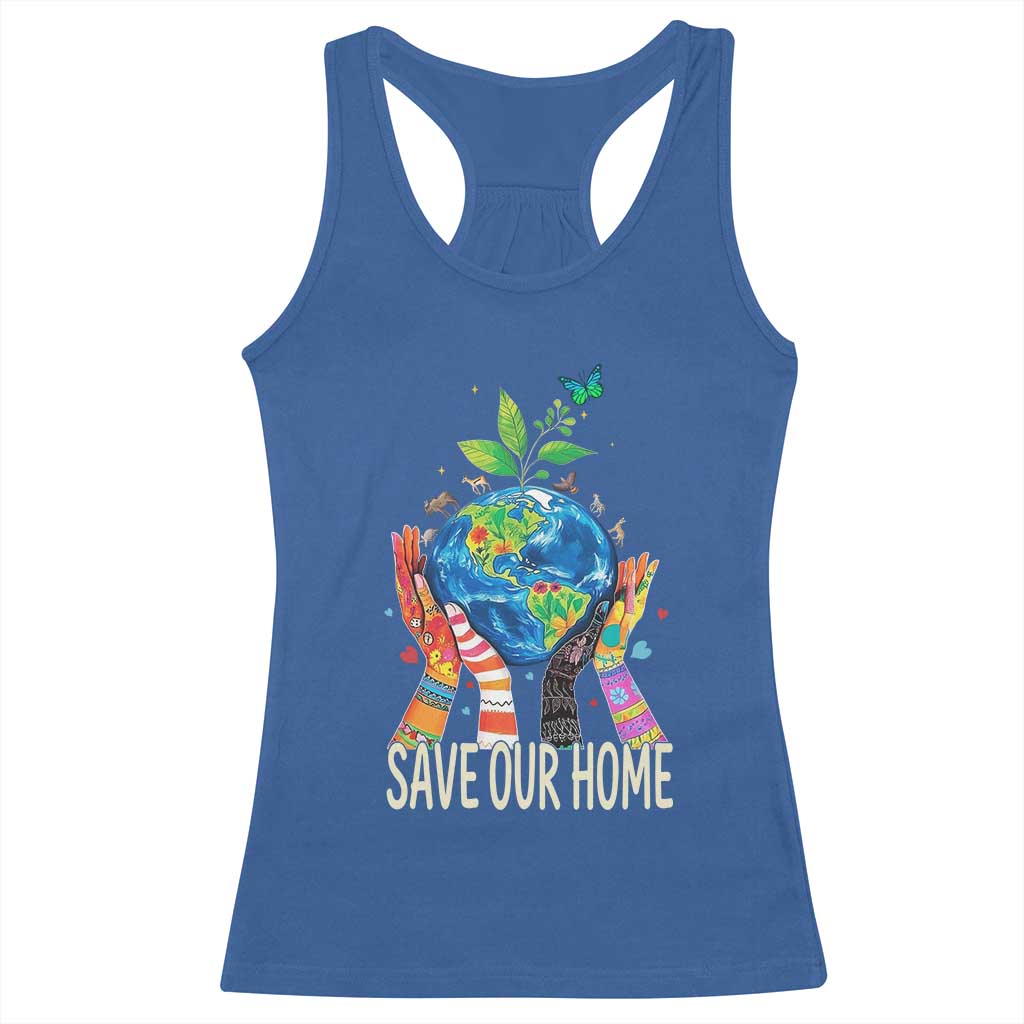 Save Our Home Animals Wildlife Conservation Earth Day Racerback Tank Top TS11 Royal Blue Print Your Wear