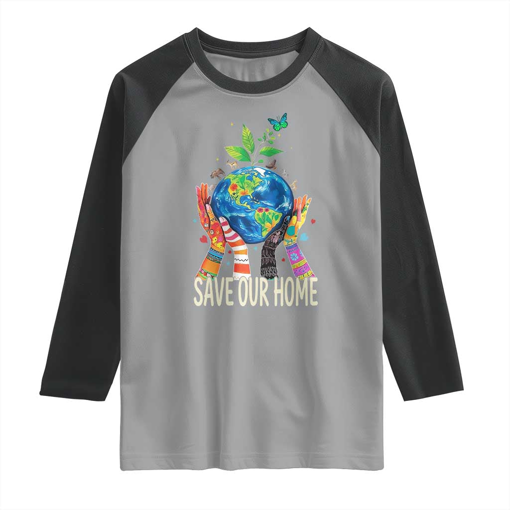 Save Our Home Animals Wildlife Conservation Earth Day Raglan Shirt TS11 Sport Gray Black Print Your Wear