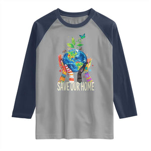 Save Our Home Animals Wildlife Conservation Earth Day Raglan Shirt TS11 Sport Gray Navy Print Your Wear