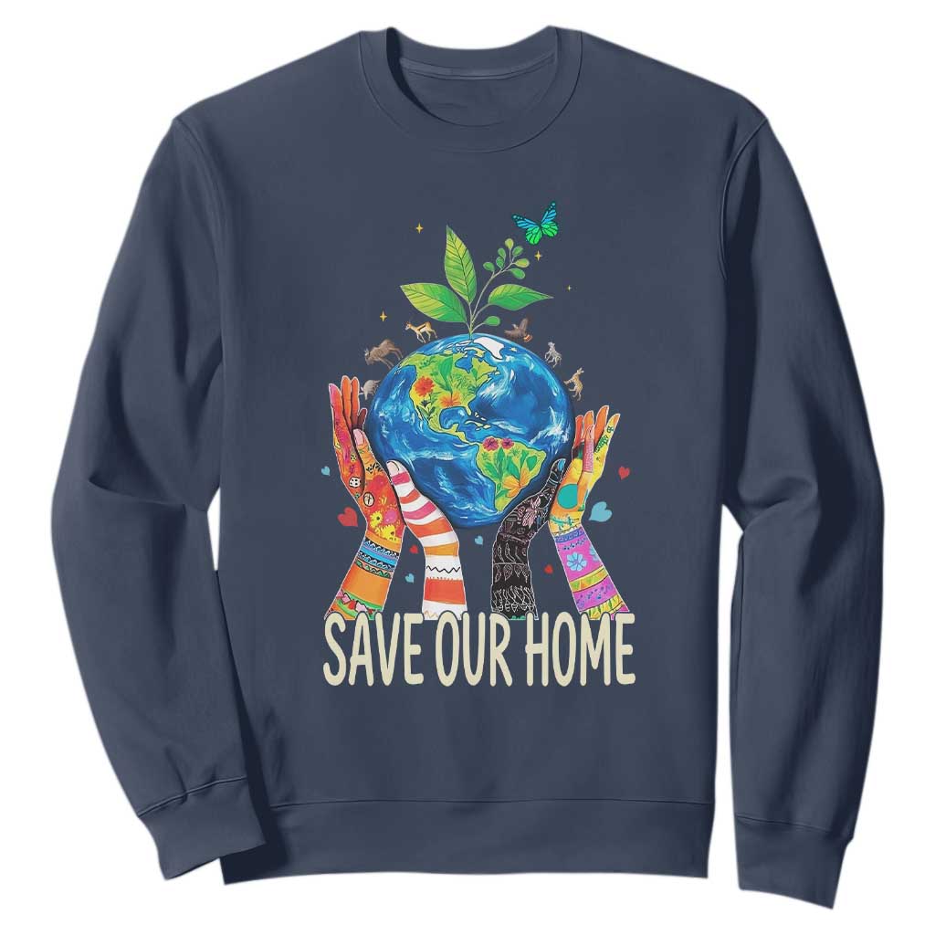 Save Our Home Animals Wildlife Conservation Earth Day Sweatshirt TS11 Navy Print Your Wear