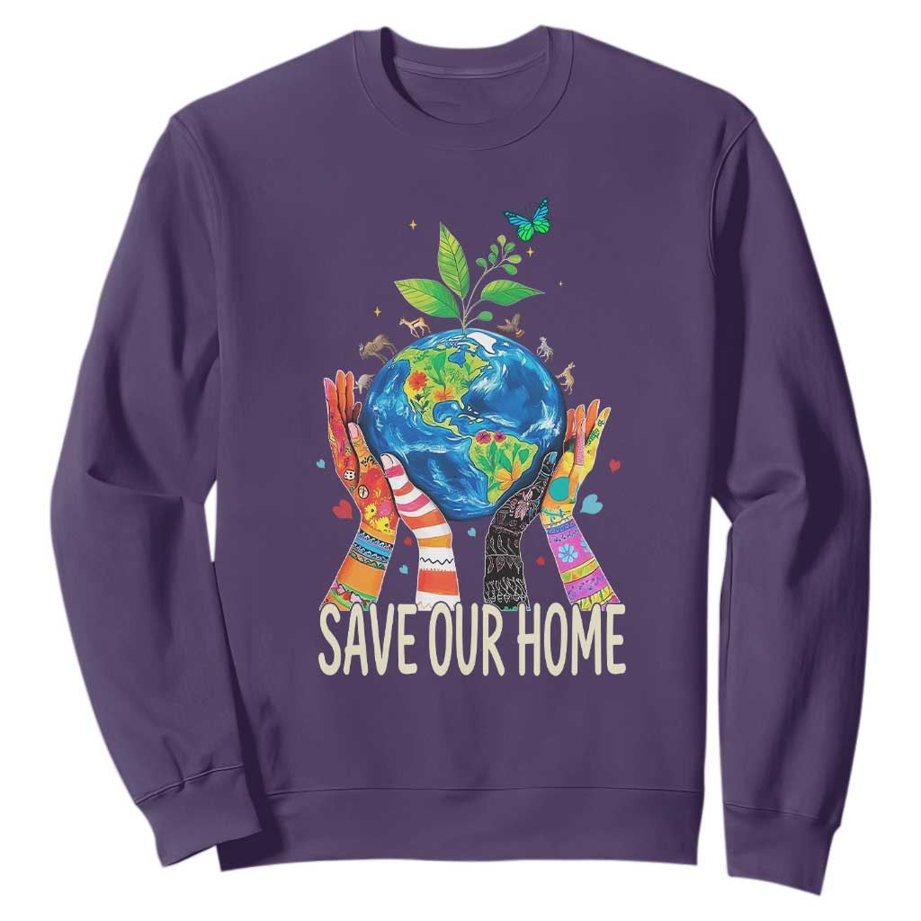 Save Our Home Animals Wildlife Conservation Earth Day Sweatshirt TS11 Purple Print Your Wear