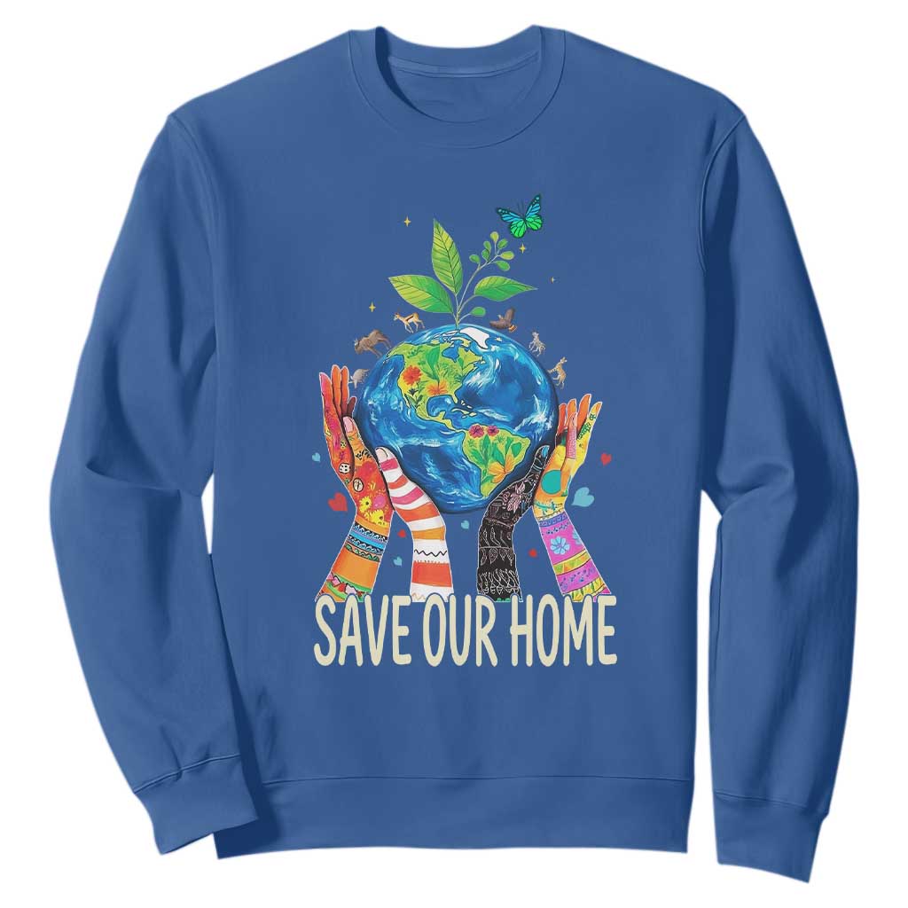 Save Our Home Animals Wildlife Conservation Earth Day Sweatshirt TS11 Royal Blue Print Your Wear