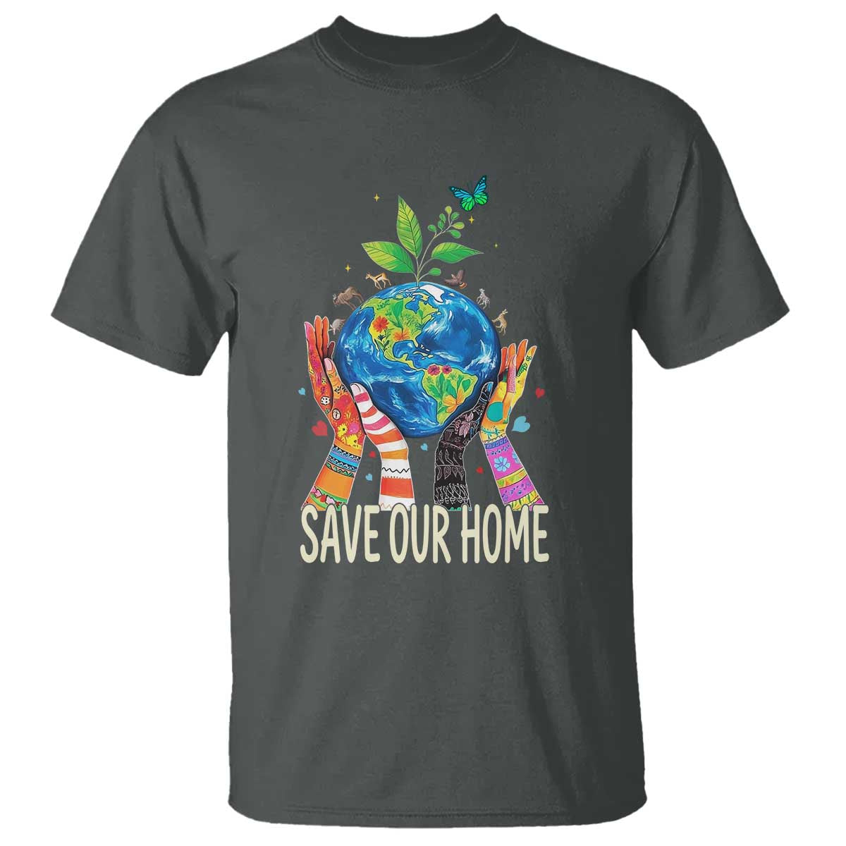Save Our Home Animals Wildlife Conservation Earth Day T Shirt TS11 Dark Heather Print Your Wear
