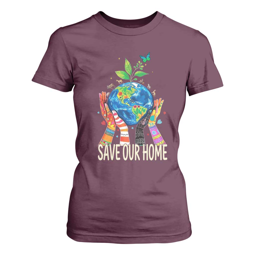Save Our Home Animals Wildlife Conservation Earth Day T Shirt For Women TS11 Maroon Print Your Wear
