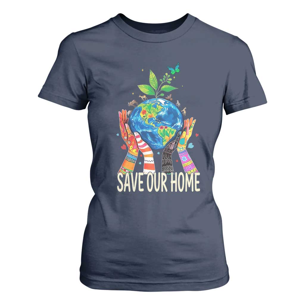 Save Our Home Animals Wildlife Conservation Earth Day T Shirt For Women TS11 Navy Print Your Wear