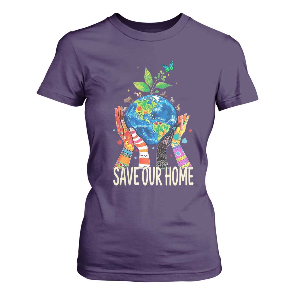 Save Our Home Animals Wildlife Conservation Earth Day T Shirt For Women TS11 Purple Print Your Wear