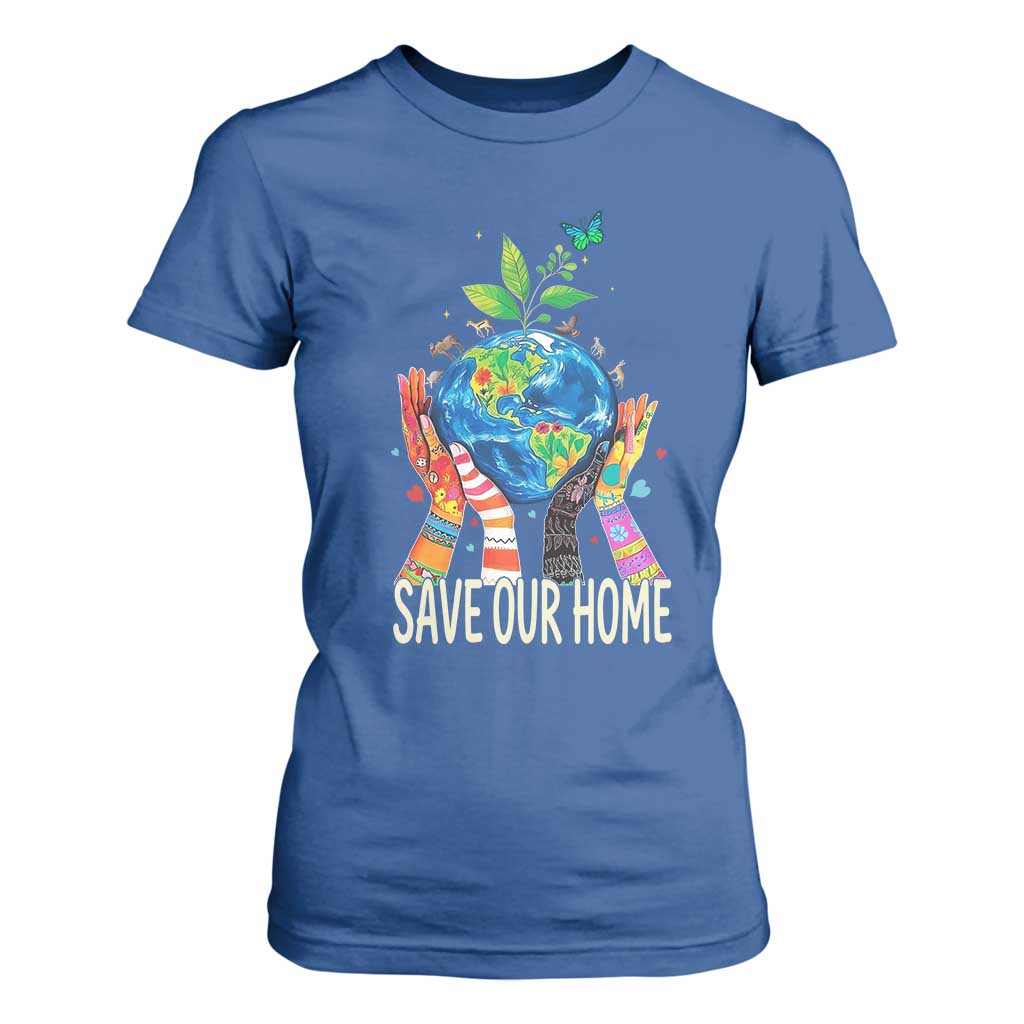 Save Our Home Animals Wildlife Conservation Earth Day T Shirt For Women TS11 Royal Blue Print Your Wear