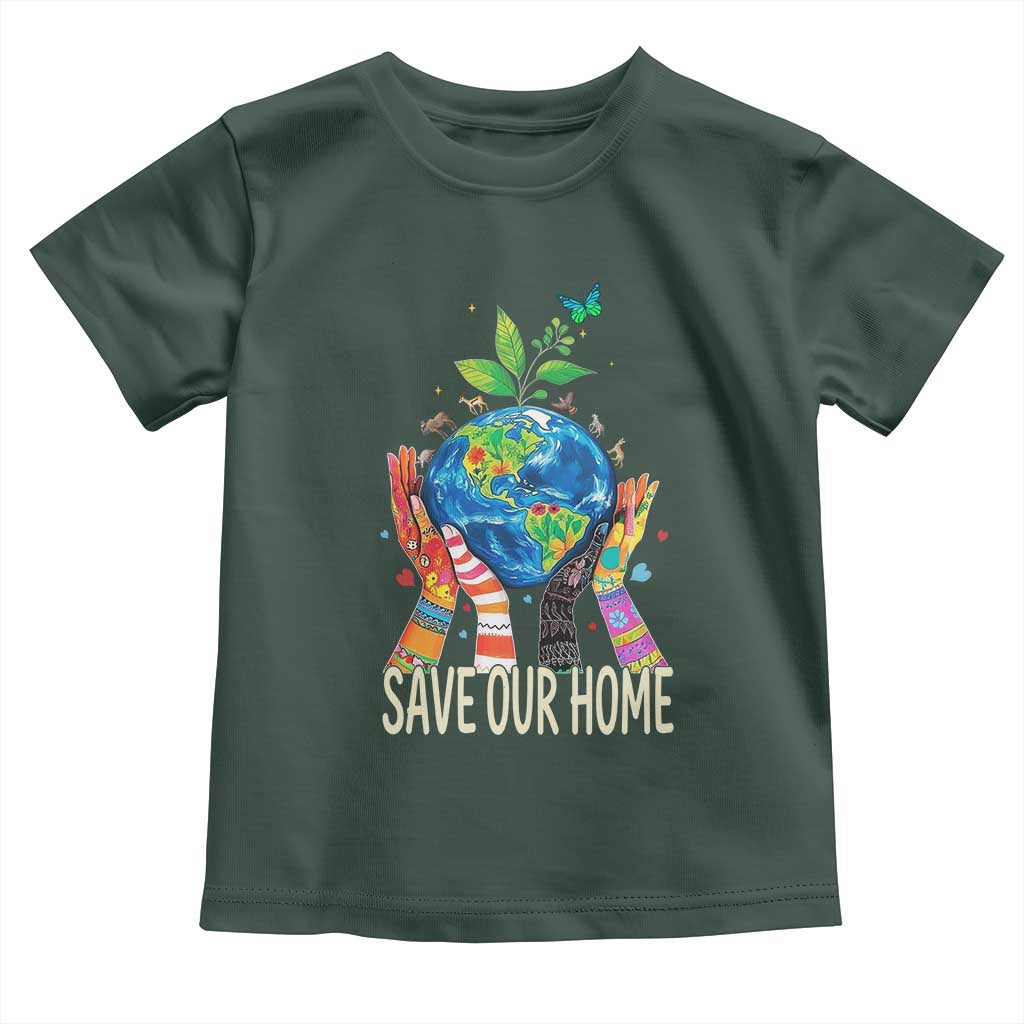 Save Our Home Animals Wildlife Conservation Earth Day Toddler T Shirt TS11 Dark Forest Green Print Your Wear