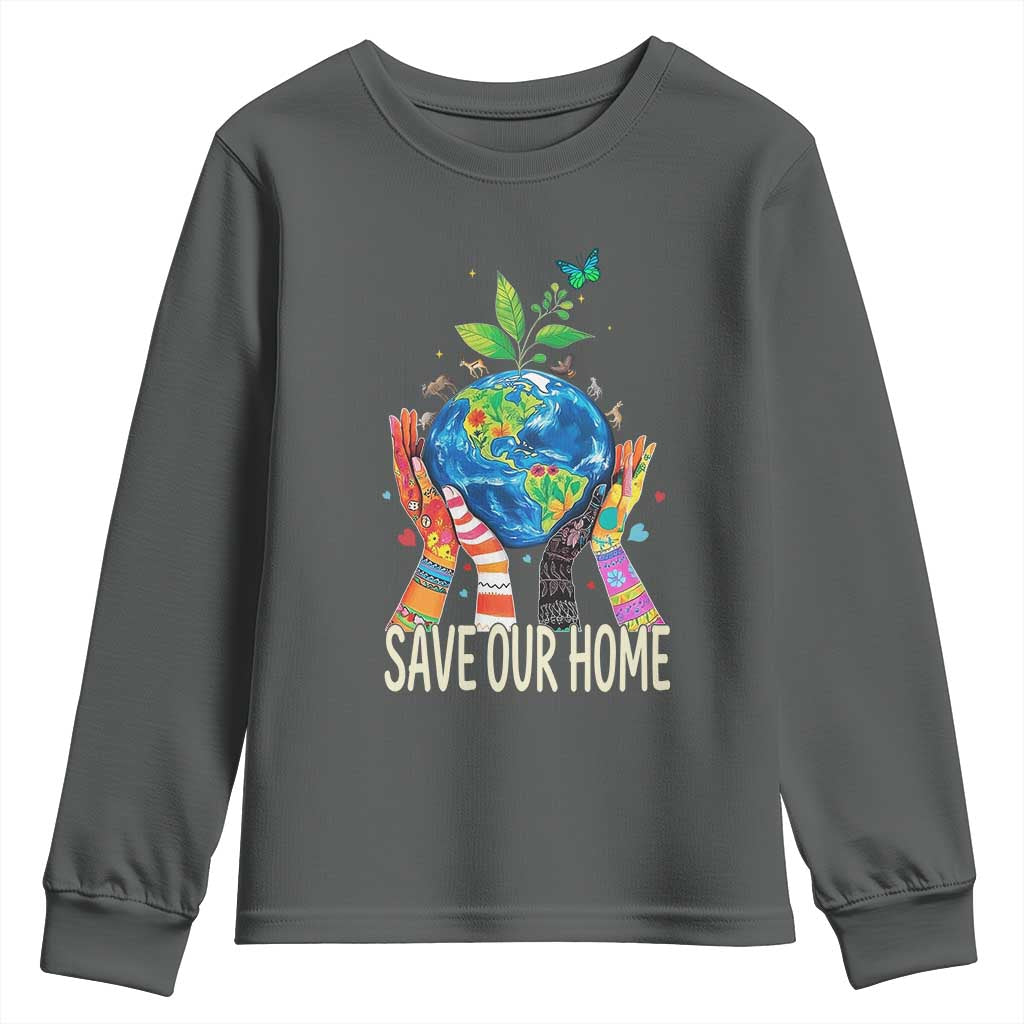 Save Our Home Animals Wildlife Conservation Earth Day Youth Sweatshirt TS11 Dark Heather Print Your Wear