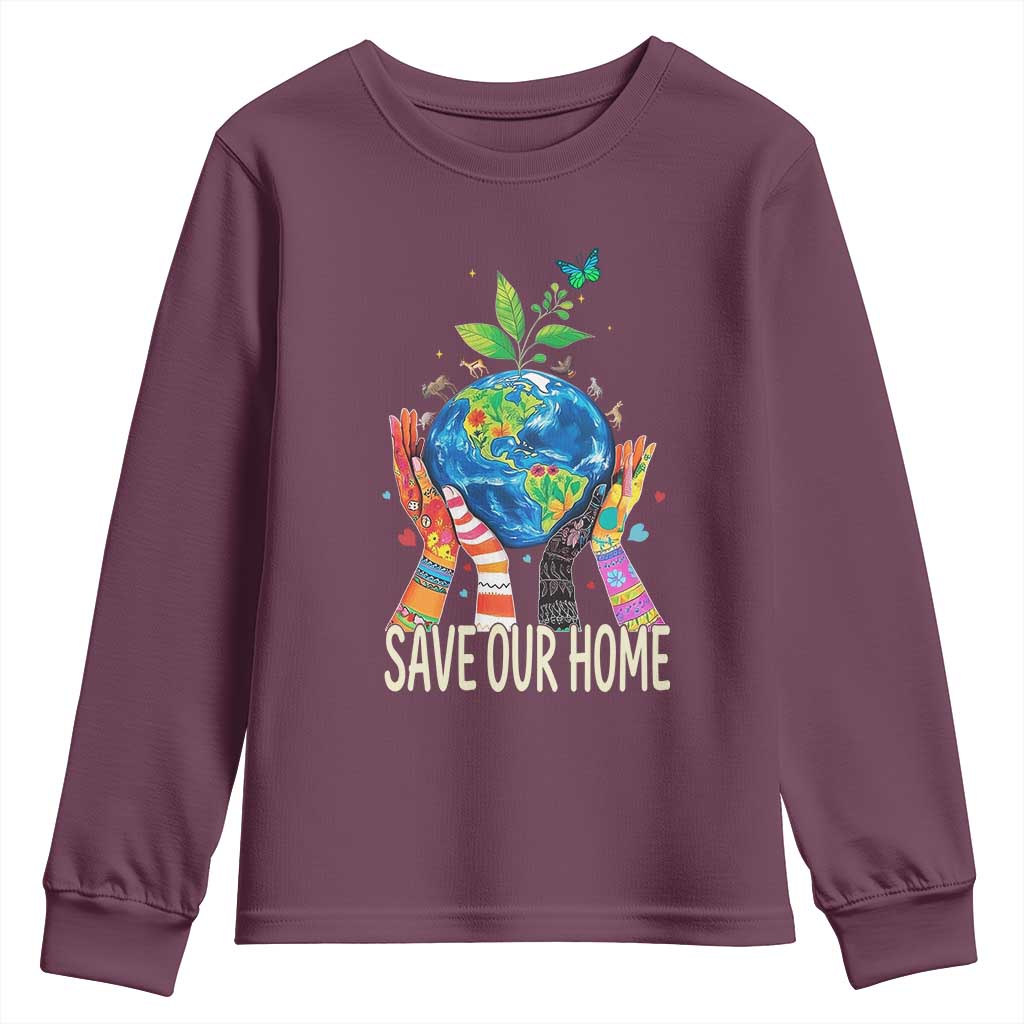 Save Our Home Animals Wildlife Conservation Earth Day Youth Sweatshirt TS11 Maroon Print Your Wear