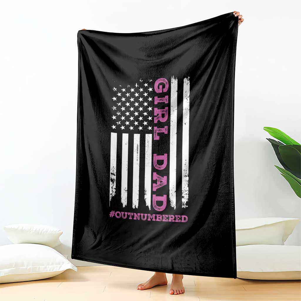 Funny Girl Dad Outnumbered Throw Blanket Vintage American Flag Father's Day TS11 Print Your Wear