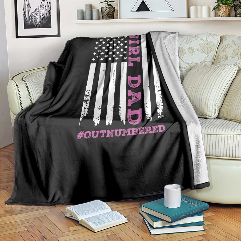 Funny Girl Dad Outnumbered Throw Blanket Vintage American Flag Father's Day TS11 Print Your Wear
