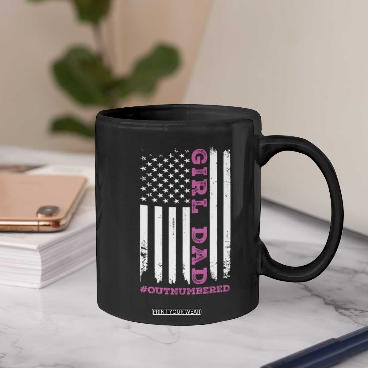 Funny Girl Dad Outnumbered Coffee Mug Vintage American Flag Father's Day TS11 Print Your Wear