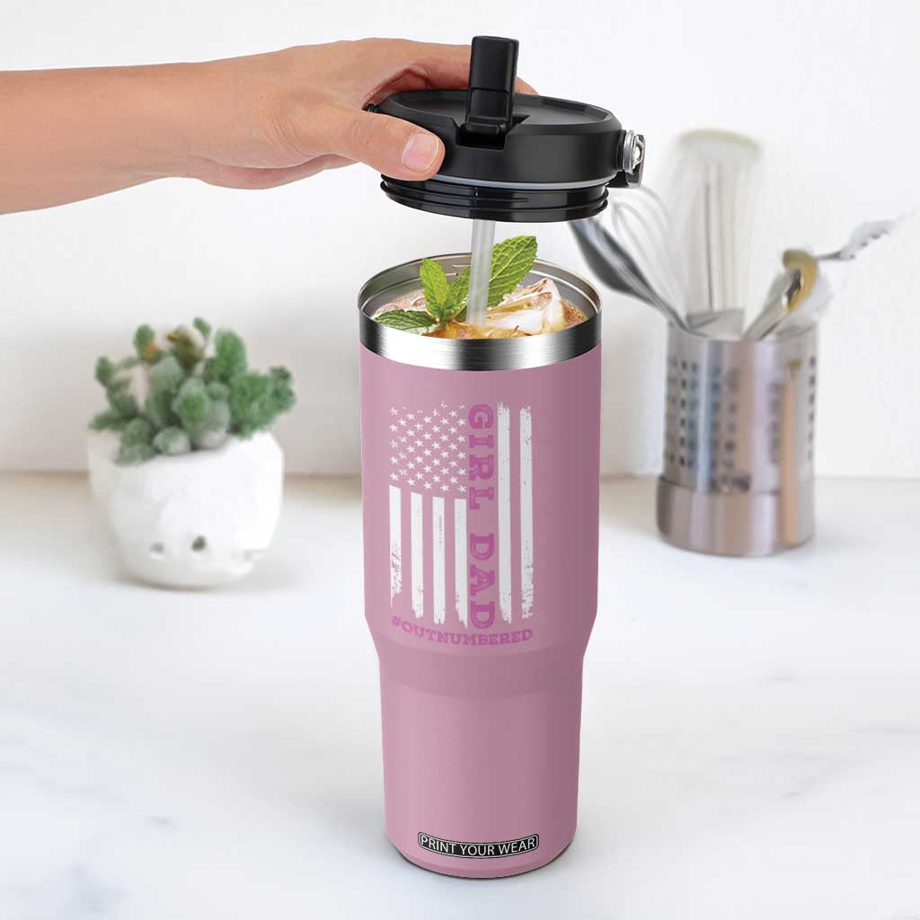 Funny Girl Dad Outnumbered Flip Straw Tumbler Vintage American Flag Father's Day TS11 One Size: 30 oz Light Pink Print Your Wear