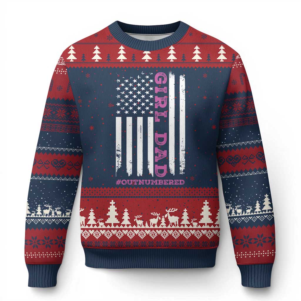 Funny Girl Dad Outnumbered Ugly Christmas Sweater Vintage American Flag Father's Day TS11 Navy Red Print Your Wear