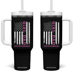 Funny Girl Dad Outnumbered Tumbler With Handle Vintage American Flag Father's Day TS11 One Size: 40 oz Black Print Your Wear
