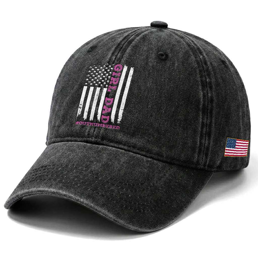 Funny Girl Dad Outnumbered Washed Cotton Baseball Cap Vintage American Flag Father's Day TS11 Print Your Wear