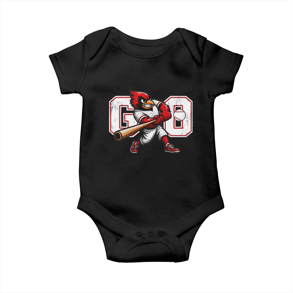 Go Cardinal Playing Baseball Graphic Baby Onesie for Sports Fan TS11 Black Print Your Wear