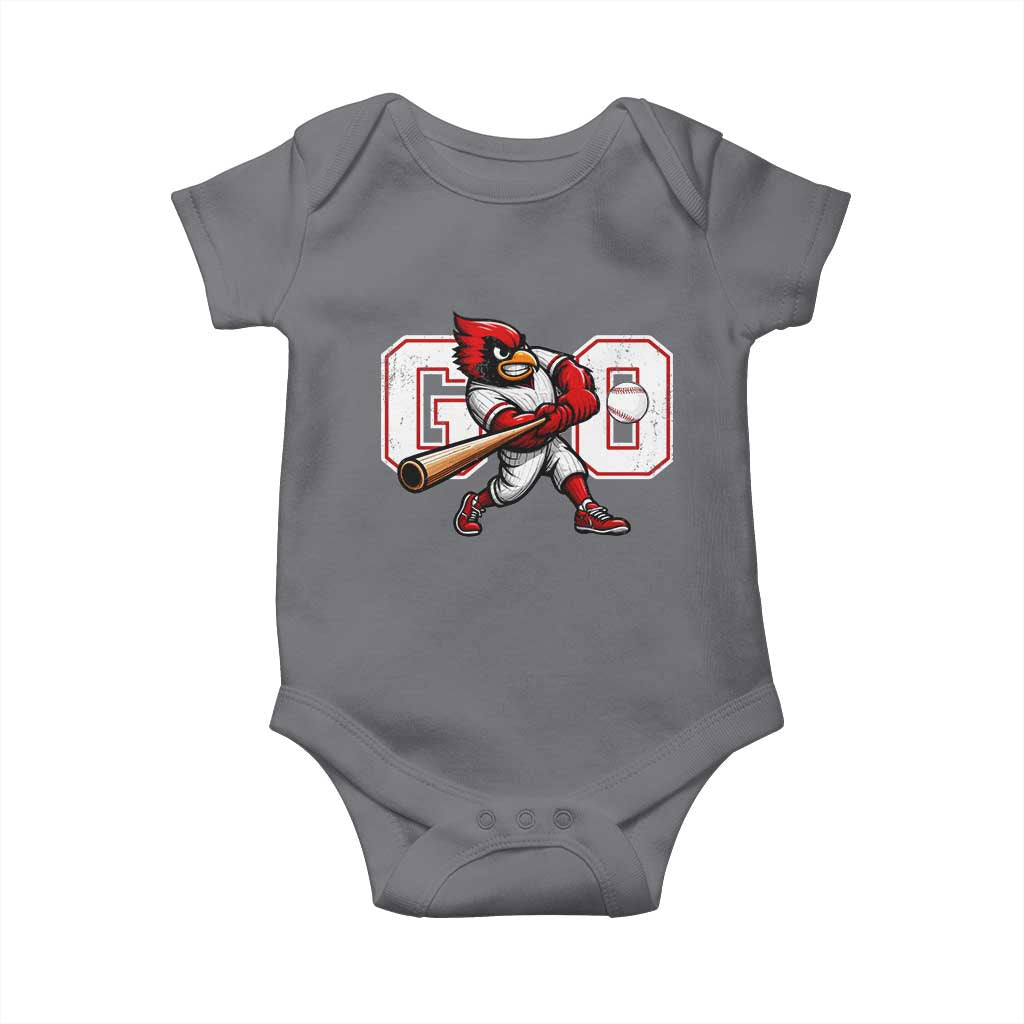 Go Cardinal Playing Baseball Graphic Baby Onesie for Sports Fan TS11 Charcoal Print Your Wear