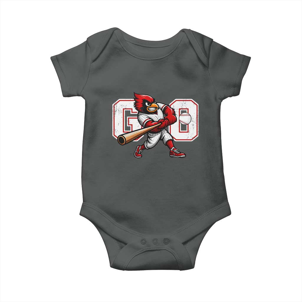 Go Cardinal Playing Baseball Graphic Baby Onesie for Sports Fan TS11 Dark Heather Print Your Wear