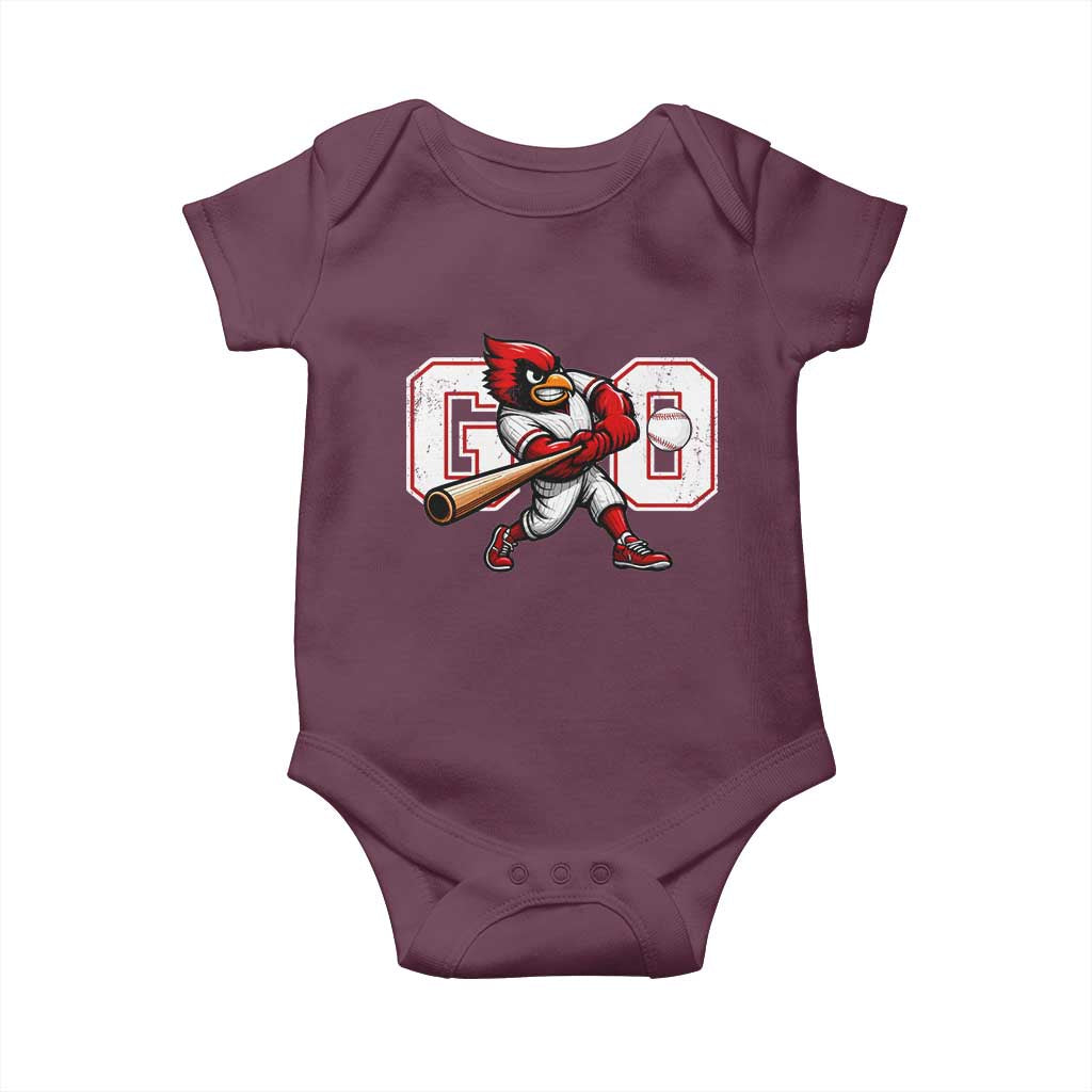Go Cardinal Playing Baseball Graphic Baby Onesie for Sports Fan TS11 Maroon Print Your Wear