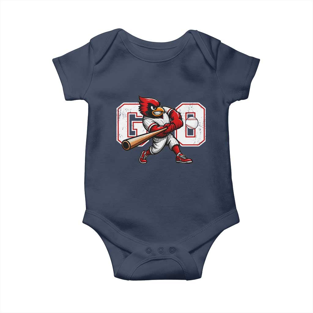 Go Cardinal Playing Baseball Graphic Baby Onesie for Sports Fan TS11 Navy Print Your Wear