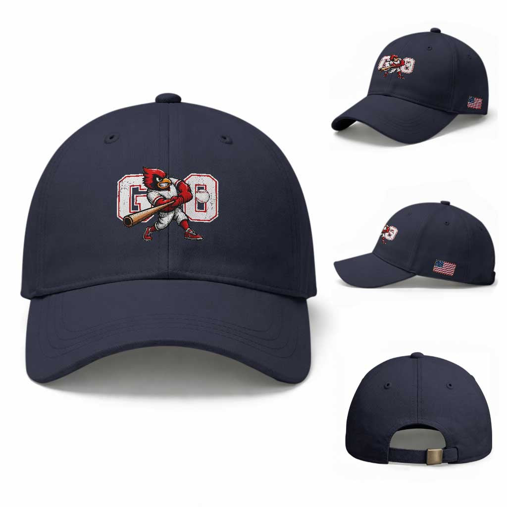 Go Cardinal Playing Baseball Graphic Baseball Cap for Sports Fan TS11 Baseball Cap Universal Fit Navy Print Your Wear