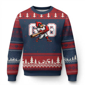 Go Cardinal Playing Baseball Graphic Ugly Christmas Sweater for Sports Fan TS11 Navy Red Print Your Wear