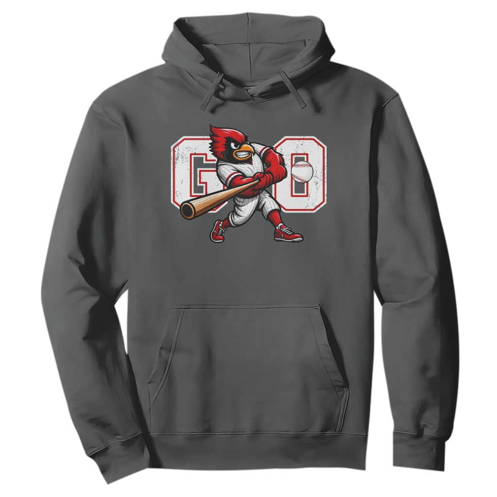 Go Cardinal Playing Baseball Graphic Hoodie for Sports Fan TS11 Dark Heather Print Your Wear