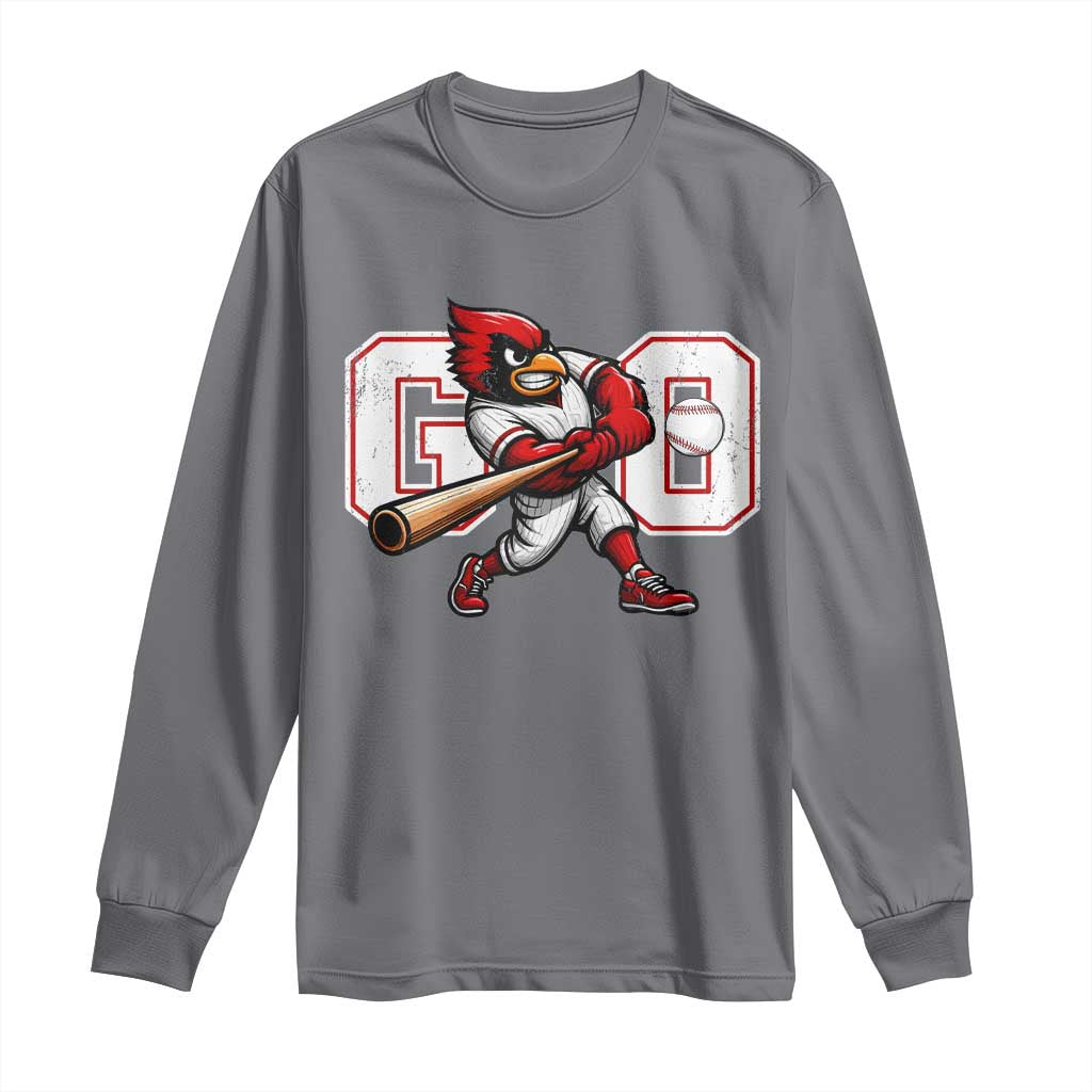 Go Cardinal Playing Baseball Graphic Long Sleeve Shirt for Sports Fan TS11 Charcoal Print Your Wear