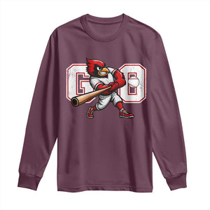 Go Cardinal Playing Baseball Graphic Long Sleeve Shirt for Sports Fan TS11 Maroon Print Your Wear