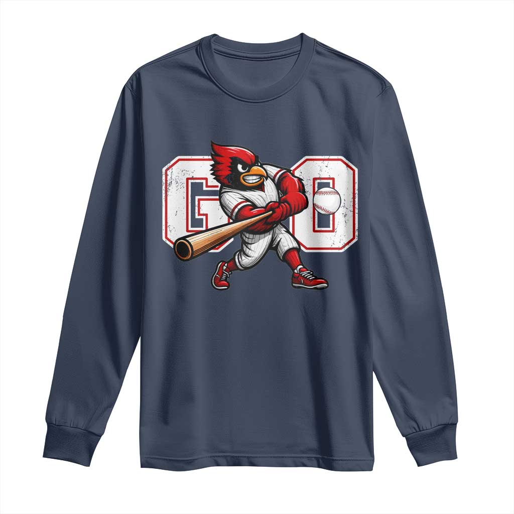 Go Cardinal Playing Baseball Graphic Long Sleeve Shirt for Sports Fan TS11 Navy Print Your Wear