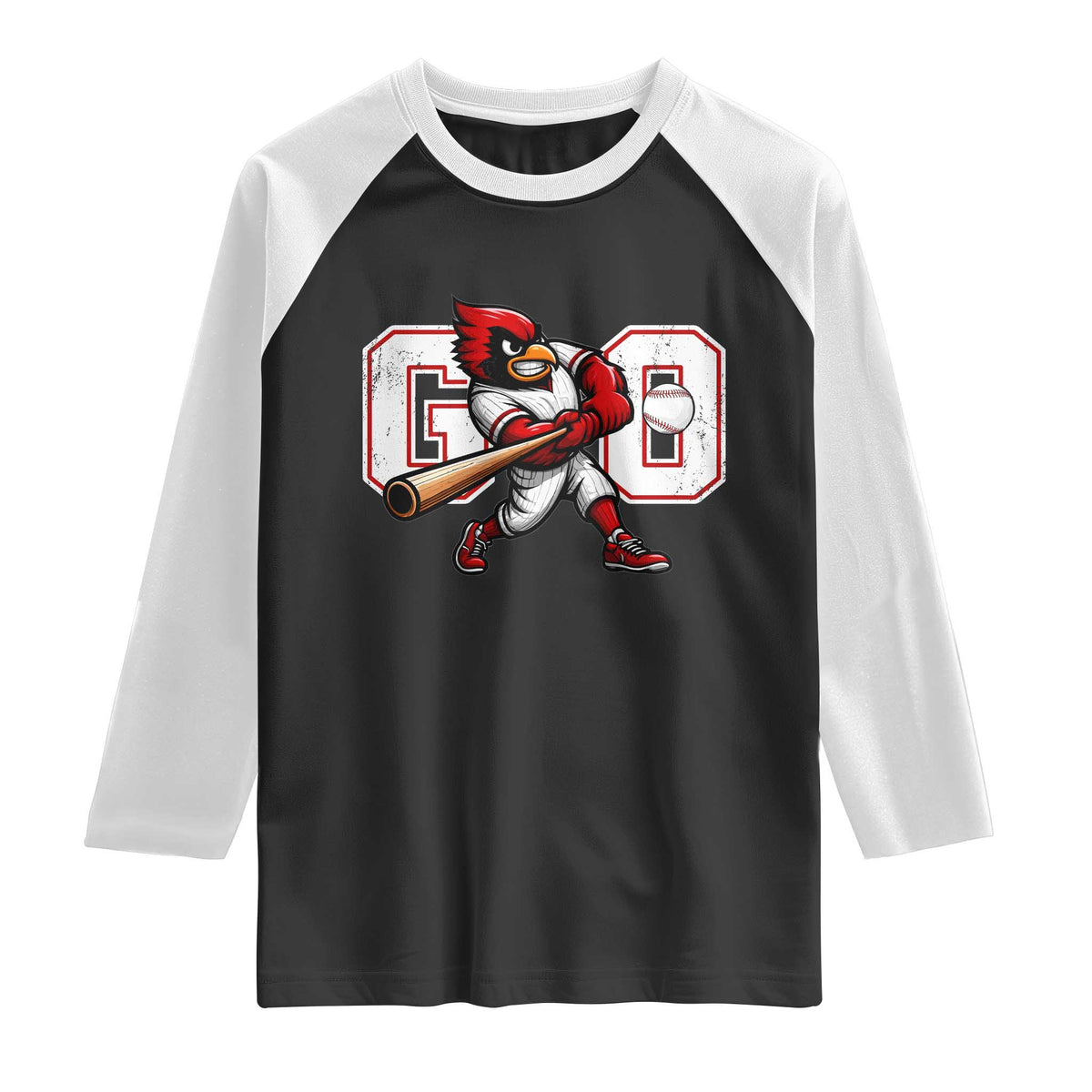 Go Cardinal Playing Baseball Graphic Raglan Shirt for Sports Fan TS11 Black White Print Your Wear
