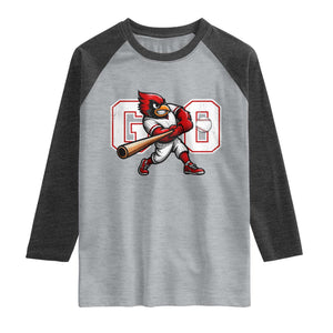 Go Cardinal Playing Baseball Graphic Raglan Shirt for Sports Fan TS11 Heather Gray Heather Charcoal Print Your Wear