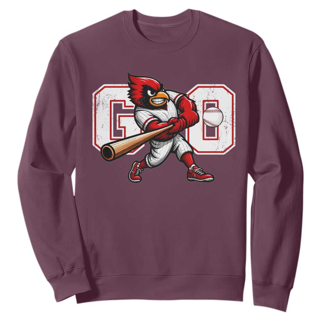Go Cardinal Playing Baseball Graphic Sweatshirt for Sports Fan TS11 Maroon Print Your Wear