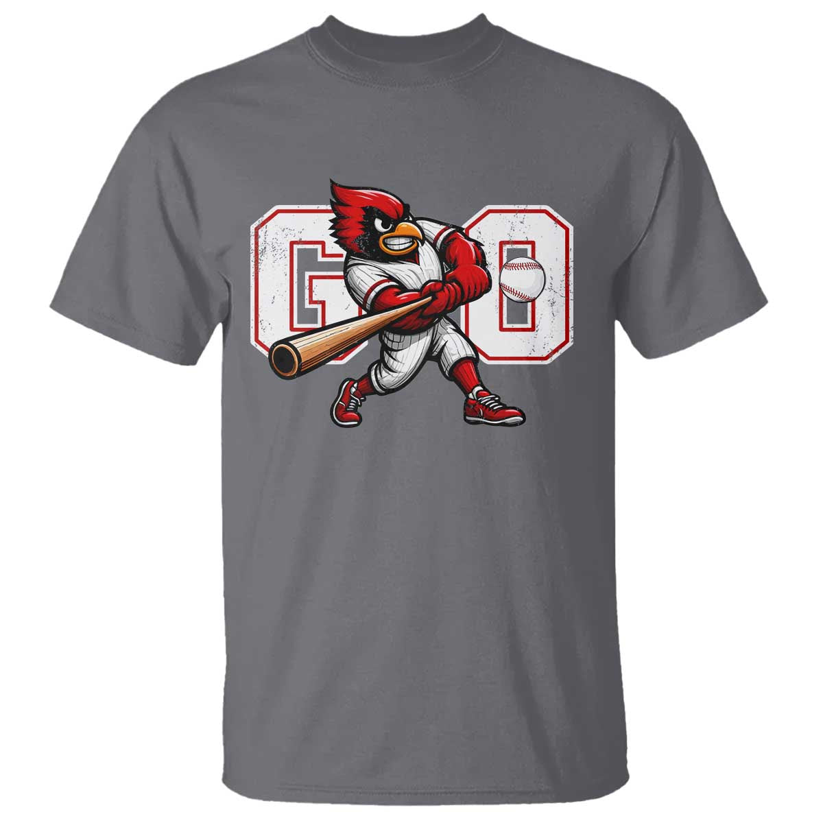Go Cardinal Playing Baseball Graphic T Shirt for Sports Fan TS11 Charcoal Print Your Wear
