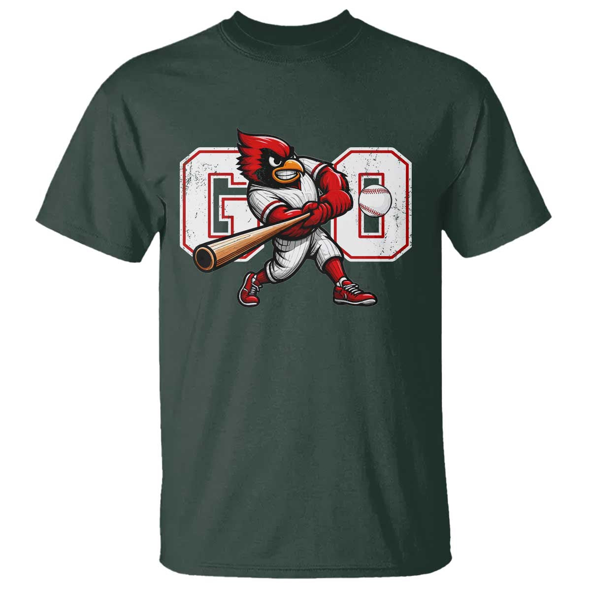 Go Cardinal Playing Baseball Graphic T Shirt for Sports Fan TS11 Dark Forest Green Print Your Wear