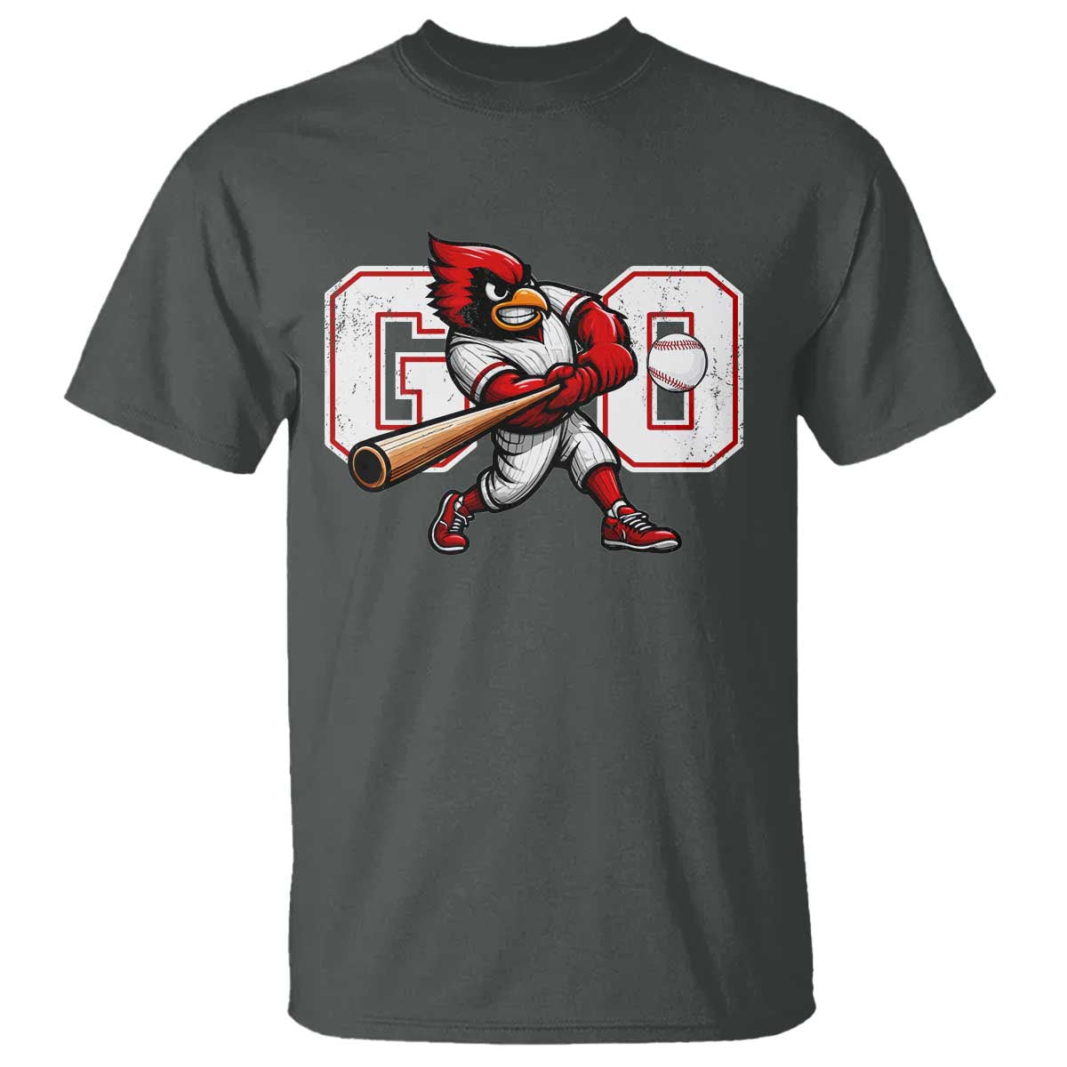 Go Cardinal Playing Baseball Graphic T Shirt for Sports Fan TS11 Dark Heather Print Your Wear
