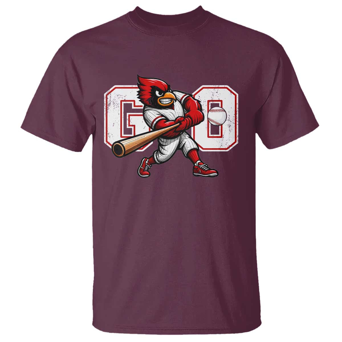 Go Cardinal Playing Baseball Graphic T Shirt for Sports Fan TS11 Maroon Print Your Wear
