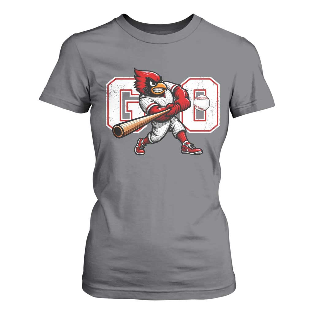 Go Cardinal Playing Baseball Graphic T Shirt For Women for Sports Fan TS11 Charcoal Print Your Wear