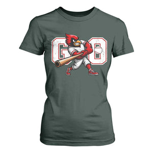 Go Cardinal Playing Baseball Graphic T Shirt For Women for Sports Fan TS11 Dark Forest Green Print Your Wear
