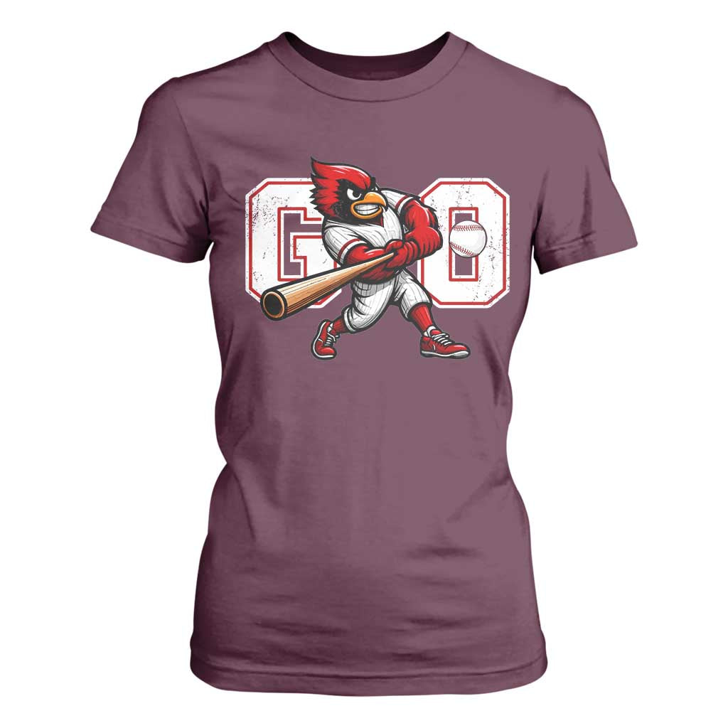 Go Cardinal Playing Baseball Graphic T Shirt For Women for Sports Fan TS11 Maroon Print Your Wear