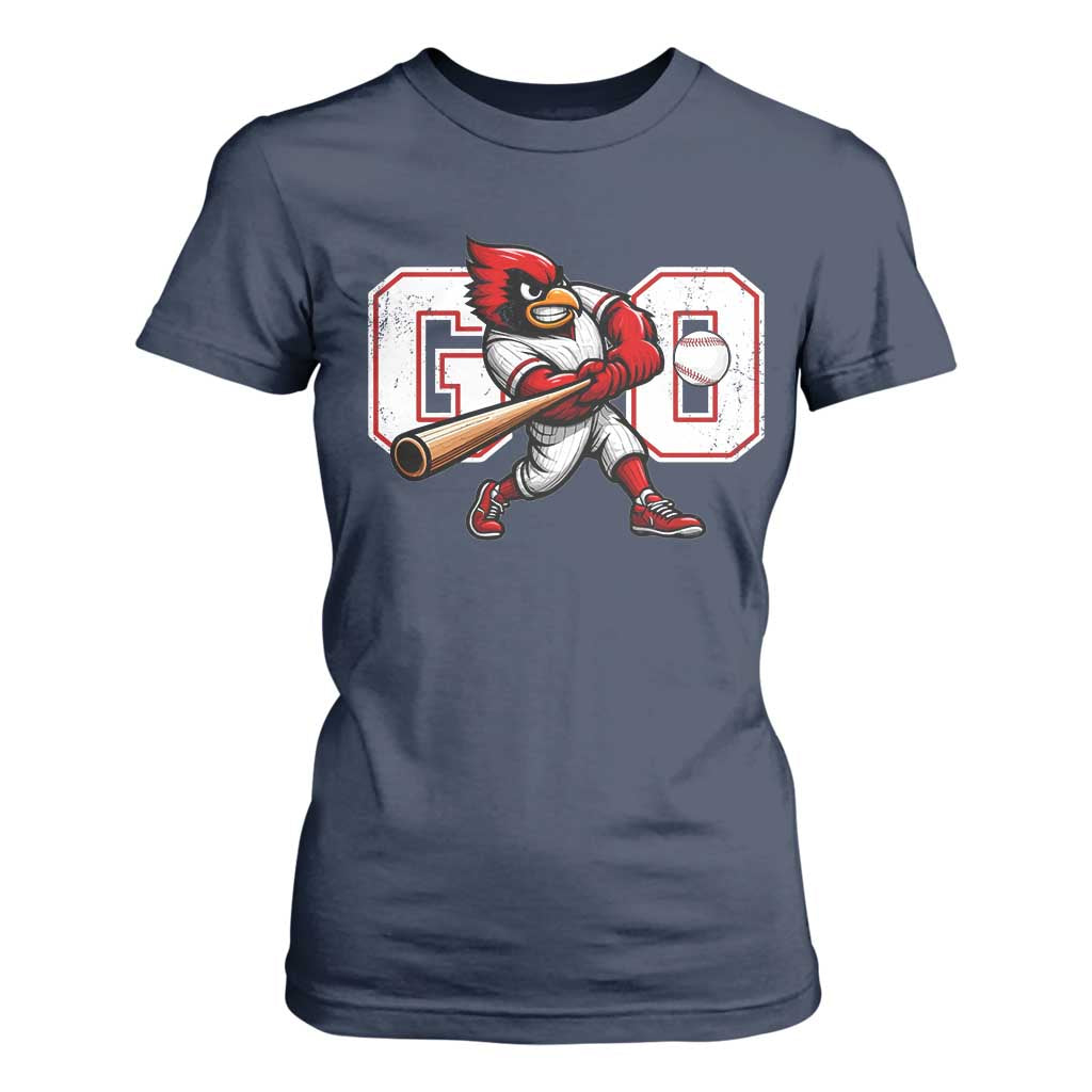 Go Cardinal Playing Baseball Graphic T Shirt For Women for Sports Fan TS11 Navy Print Your Wear