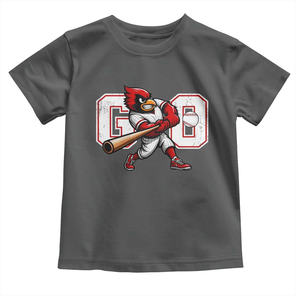Go Cardinal Playing Baseball Graphic Toddler T Shirt for Sports Fan TS11 Dark Heather Print Your Wear