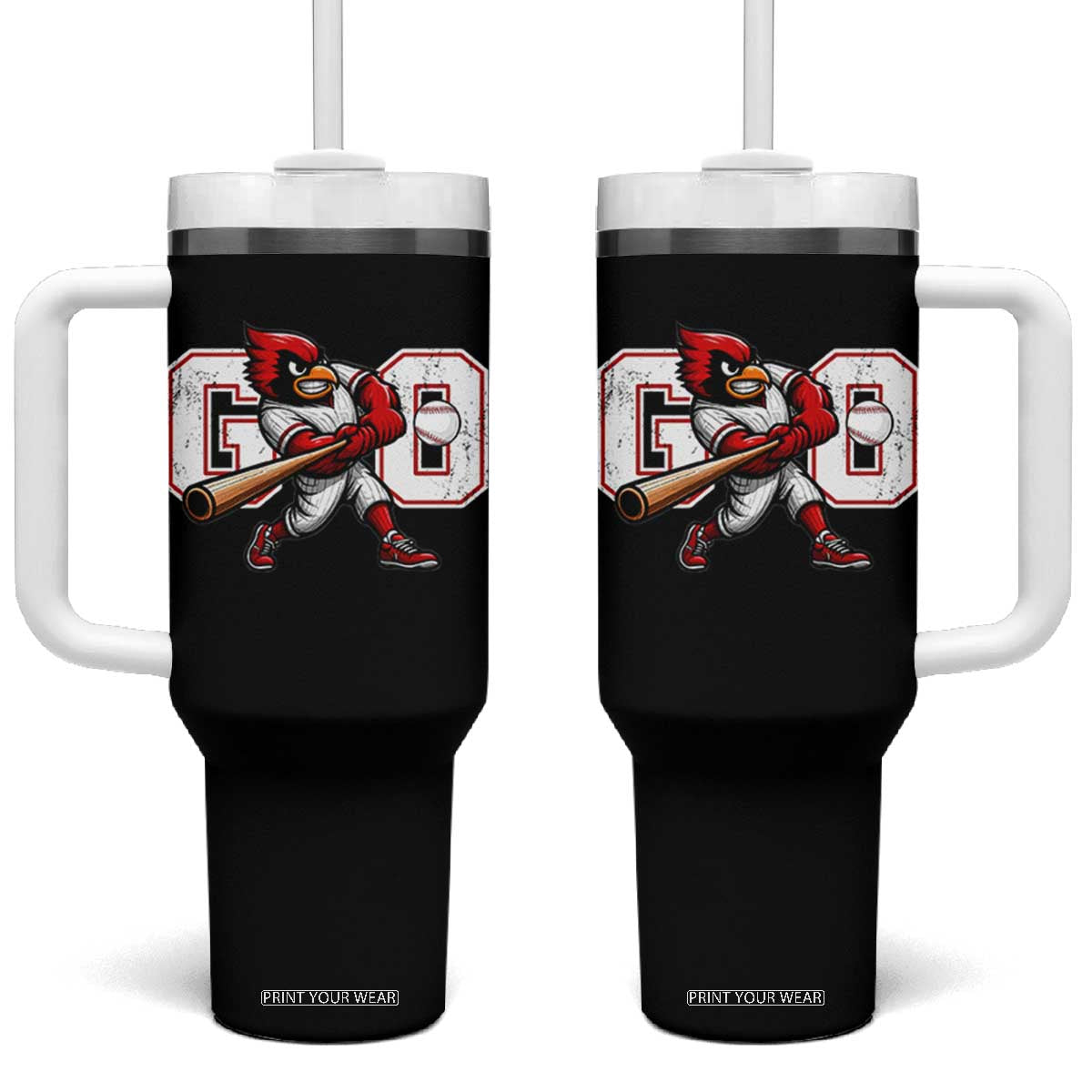 Go Cardinal Playing Baseball Graphic Tumbler With Handle for Sports Fan TS11 One Size: 40 oz Black Print Your Wear